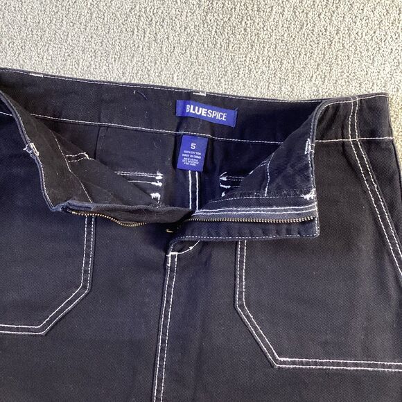 Bluespice Black Denim Mini Skirt White Stitch Accents Pockets Casual Cute - Picture 3 of 4